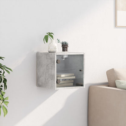 vidaXL Bedside Cabinet with Glass Door Concrete Grey 35x37x35 cm