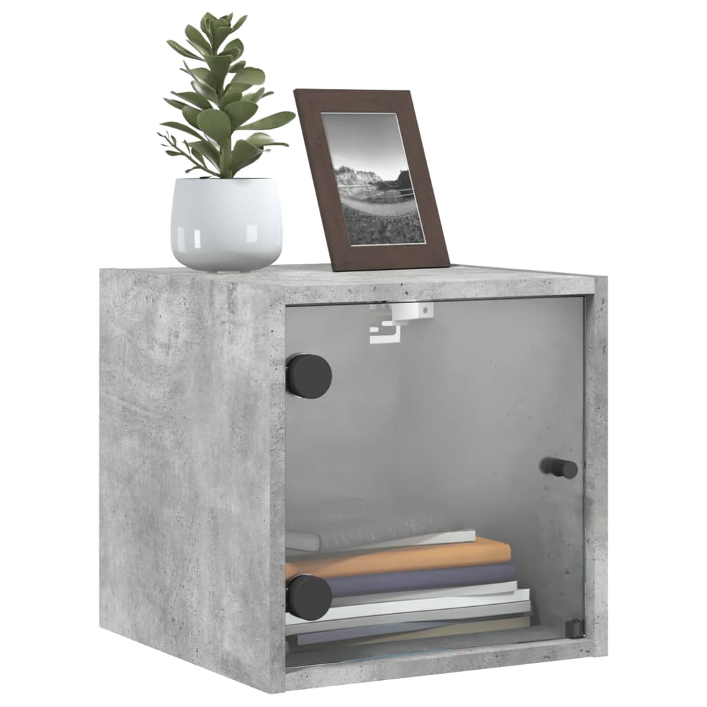 vidaXL Bedside Cabinet with Glass Door Concrete Grey 35x37x35 cm