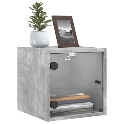 vidaXL Bedside Cabinet with Glass Door Concrete Grey 35x37x35 cm