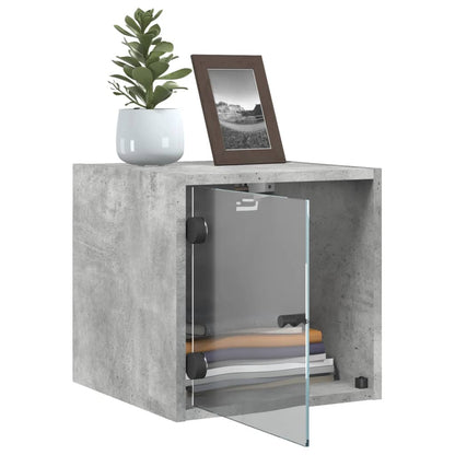 vidaXL Bedside Cabinet with Glass Door Concrete Grey 35x37x35 cm