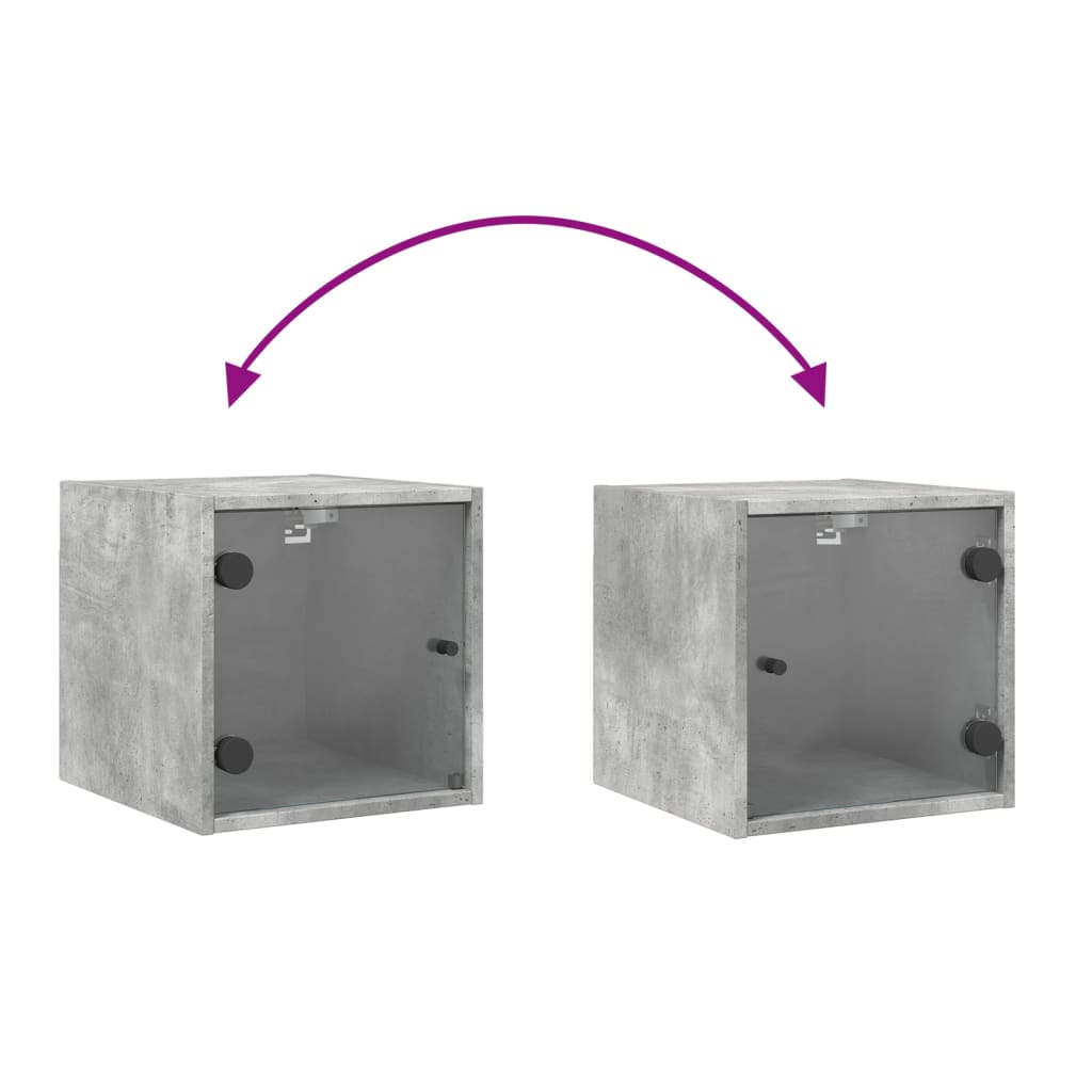 vidaXL Bedside Cabinet with Glass Door Concrete Grey 35x37x35 cm