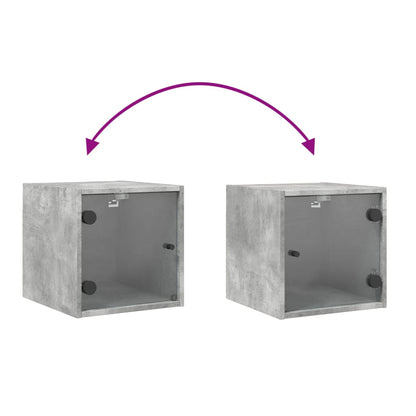 vidaXL Bedside Cabinet with Glass Door Concrete Grey 35x37x35 cm