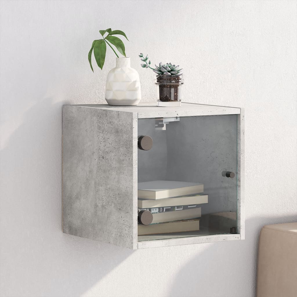 vidaXL Bedside Cabinet with Glass Door Concrete Grey 35x37x35 cm