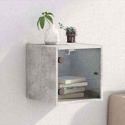 vidaXL Bedside Cabinet with Glass Door Concrete Grey 35x37x35 cm