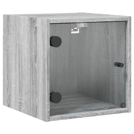 vidaXL Bedside Cabinet with Glass Door Grey Sonoma 35x37x35 cm