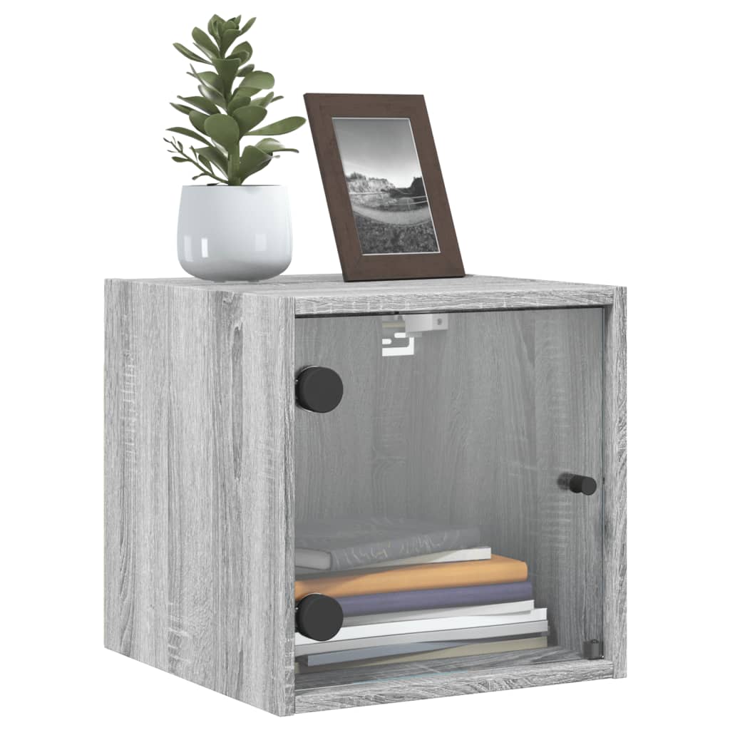 vidaXL Bedside Cabinets with Glass Doors 2 pcs Grey Sonoma 35x37x35 cm