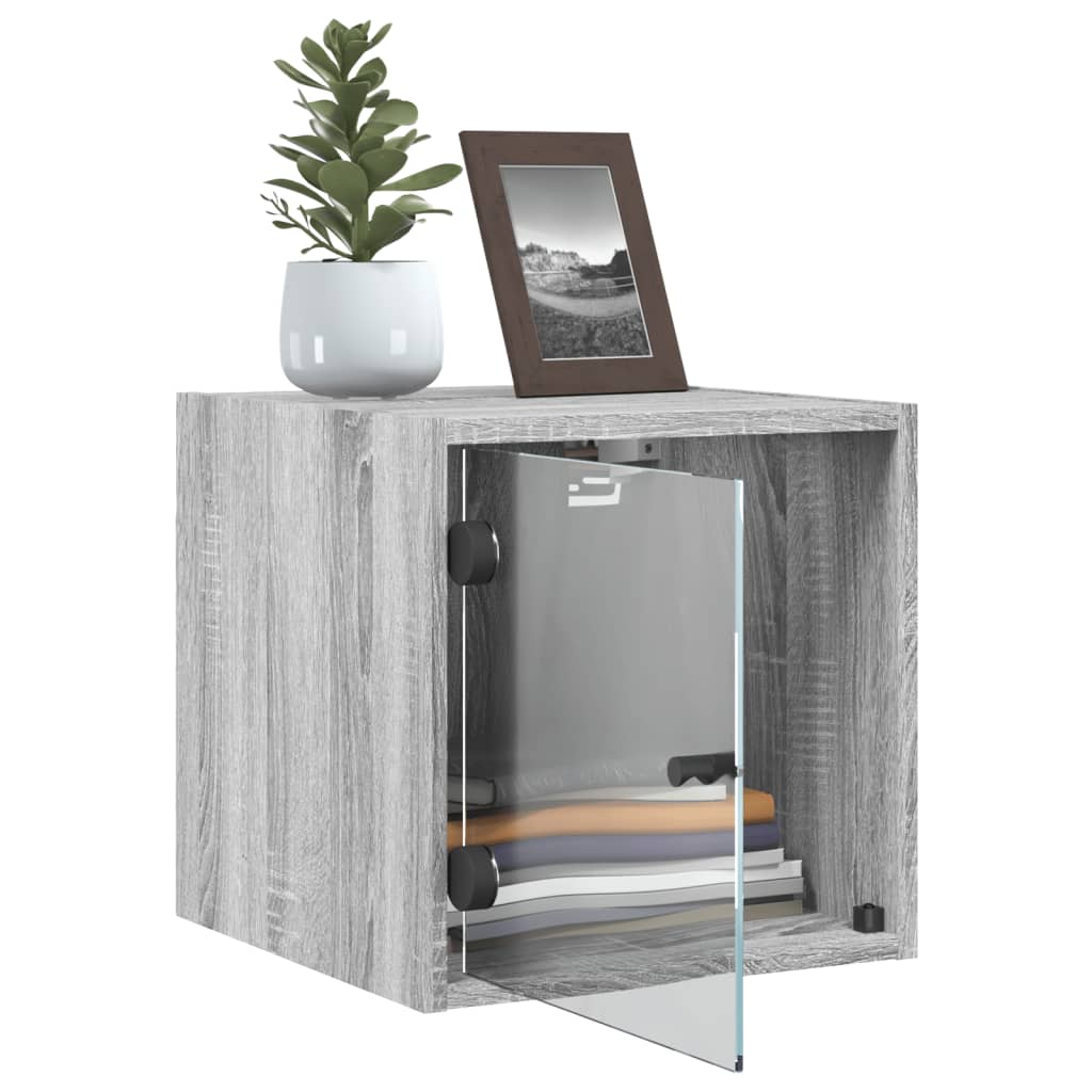 vidaXL Bedside Cabinets with Glass Doors 2 pcs Grey Sonoma 35x37x35 cm