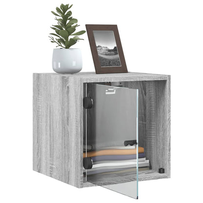 vidaXL Bedside Cabinets with Glass Doors 2 pcs Grey Sonoma 35x37x35 cm