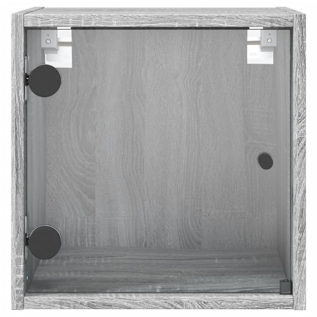 vidaXL Bedside Cabinets with Glass Doors 2 pcs Grey Sonoma 35x37x35 cm