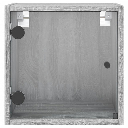 vidaXL Bedside Cabinets with Glass Doors 2 pcs Grey Sonoma 35x37x35 cm