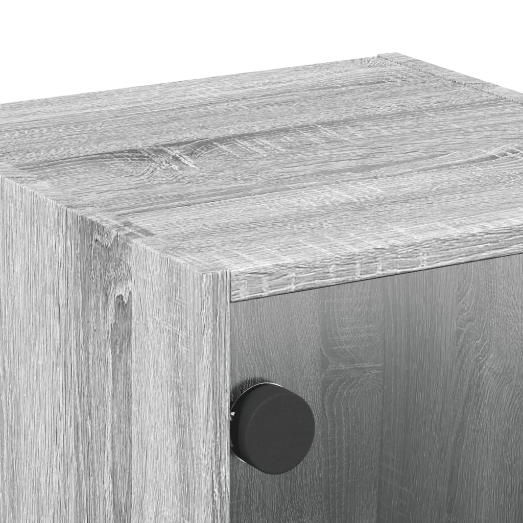 vidaXL Bedside Cabinets with Glass Doors 2 pcs Grey Sonoma 35x37x35 cm
