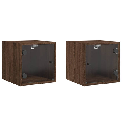 vidaXL Bedside Cabinets with Glass Doors 2 pcs Brown Oak 35x37x35 cm