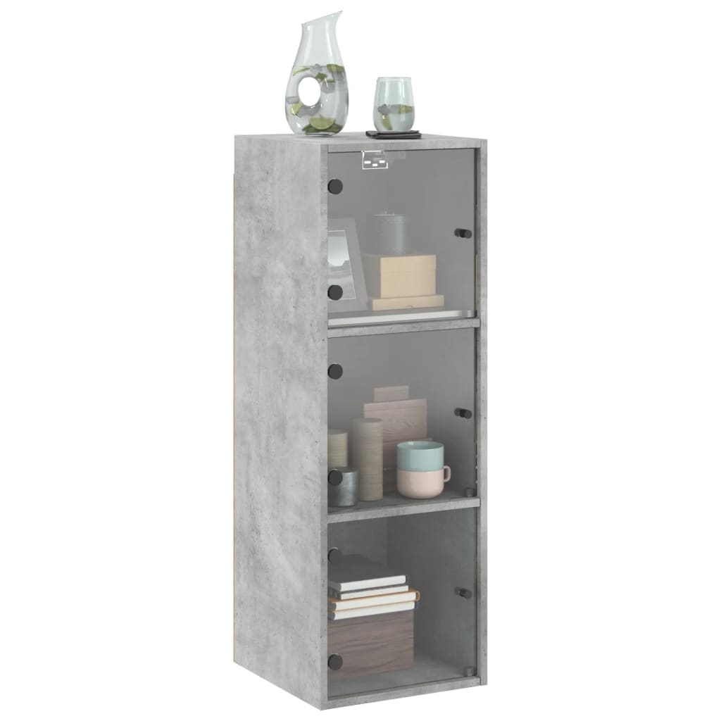 vidaXL Wall Cabinet with Glass Doors Concrete Grey 35x37x100 cm