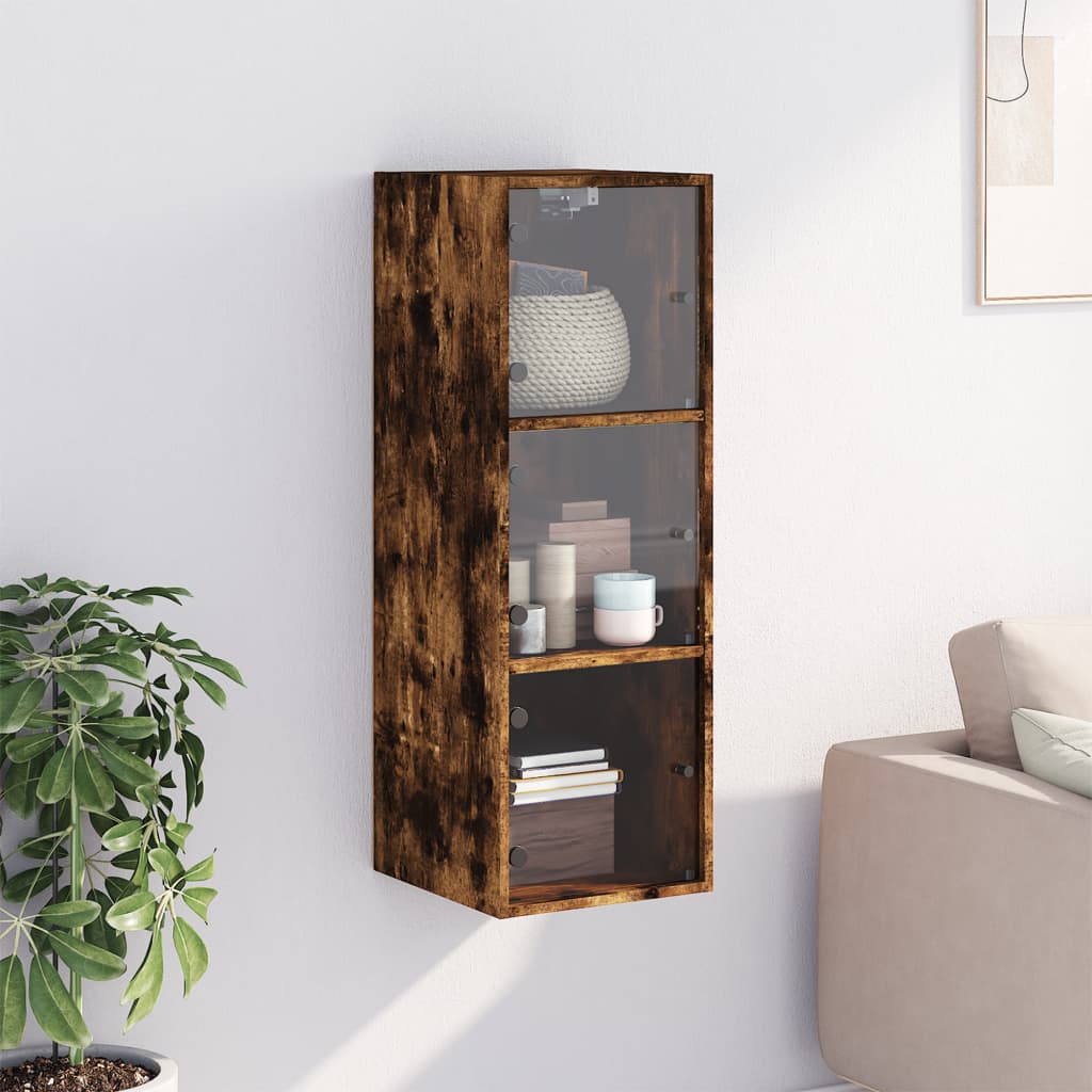 vidaXL Wall Cabinet | Smoked oak | Engineered wood, glass | 35x37x100 cm