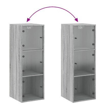 vidaXL Wall Cabinet with Glass Doors Grey Sonoma 35x37x100 cm