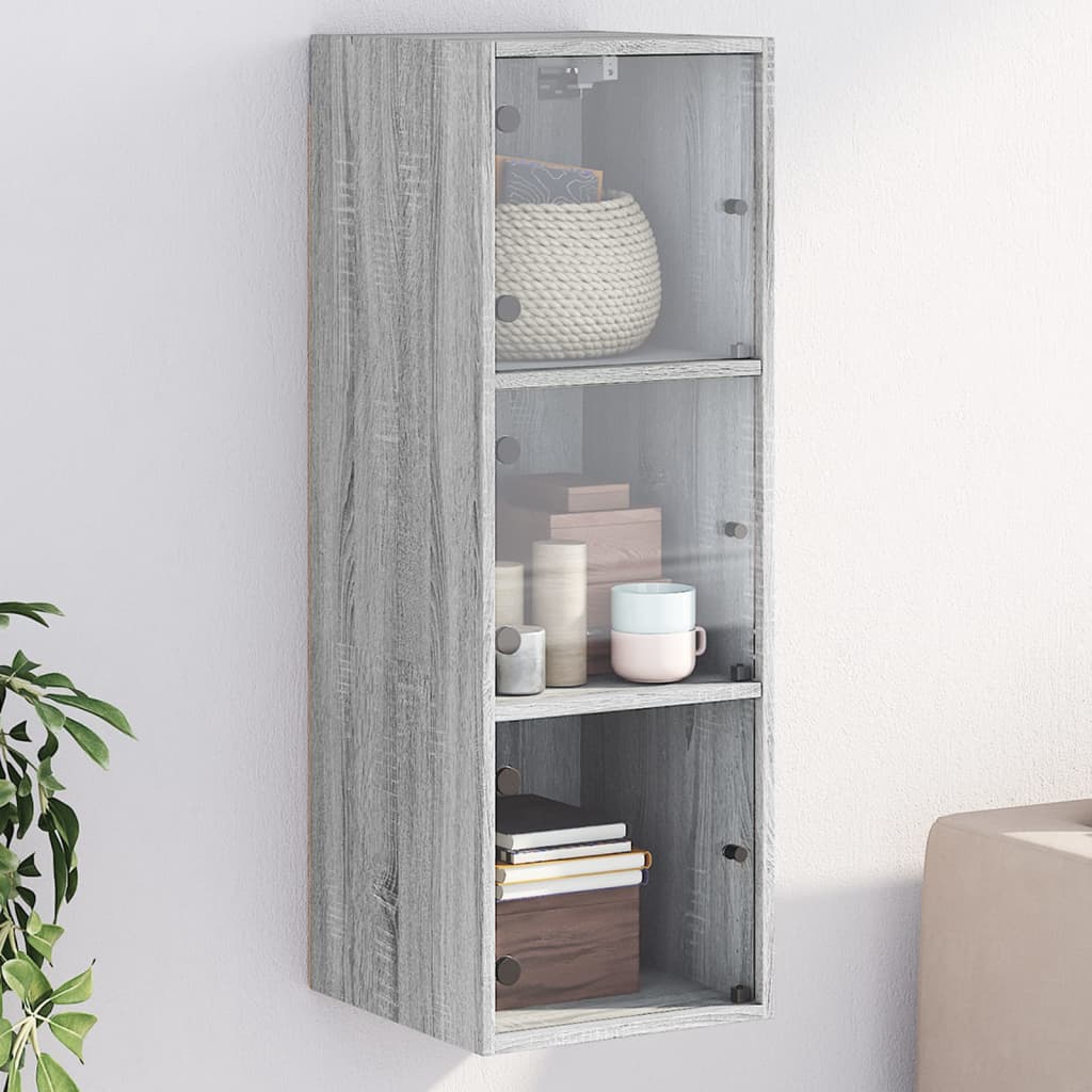 vidaXL Wall Cabinet with Glass Doors Grey Sonoma 35x37x100 cm