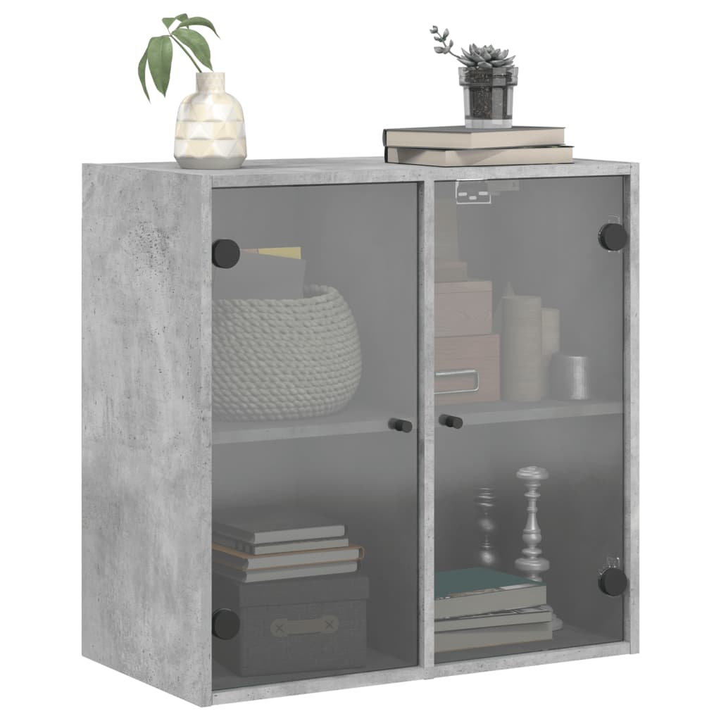 vidaXL Wall Cabinet with Glass Doors Concrete Grey 68x37x68,5 cm