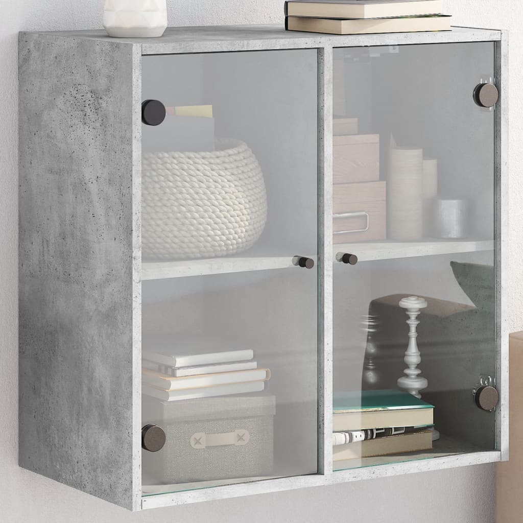 vidaXL Wall Cabinet with Glass Doors Concrete Grey 68x37x68,5 cm