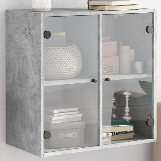 vidaXL Wall Cabinet with Glass Doors Concrete Grey 68x37x68,5 cm
