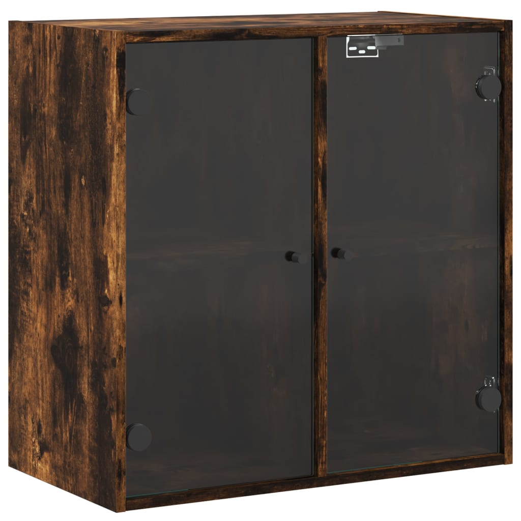 vidaXL Wall Cabinet with Glass Doors Smoked Oak 68x37x68.5 cm