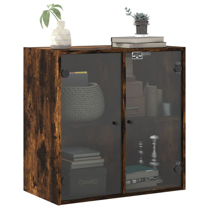 vidaXL Wall Cabinet with Glass Doors Smoked Oak 68x37x68.5 cm