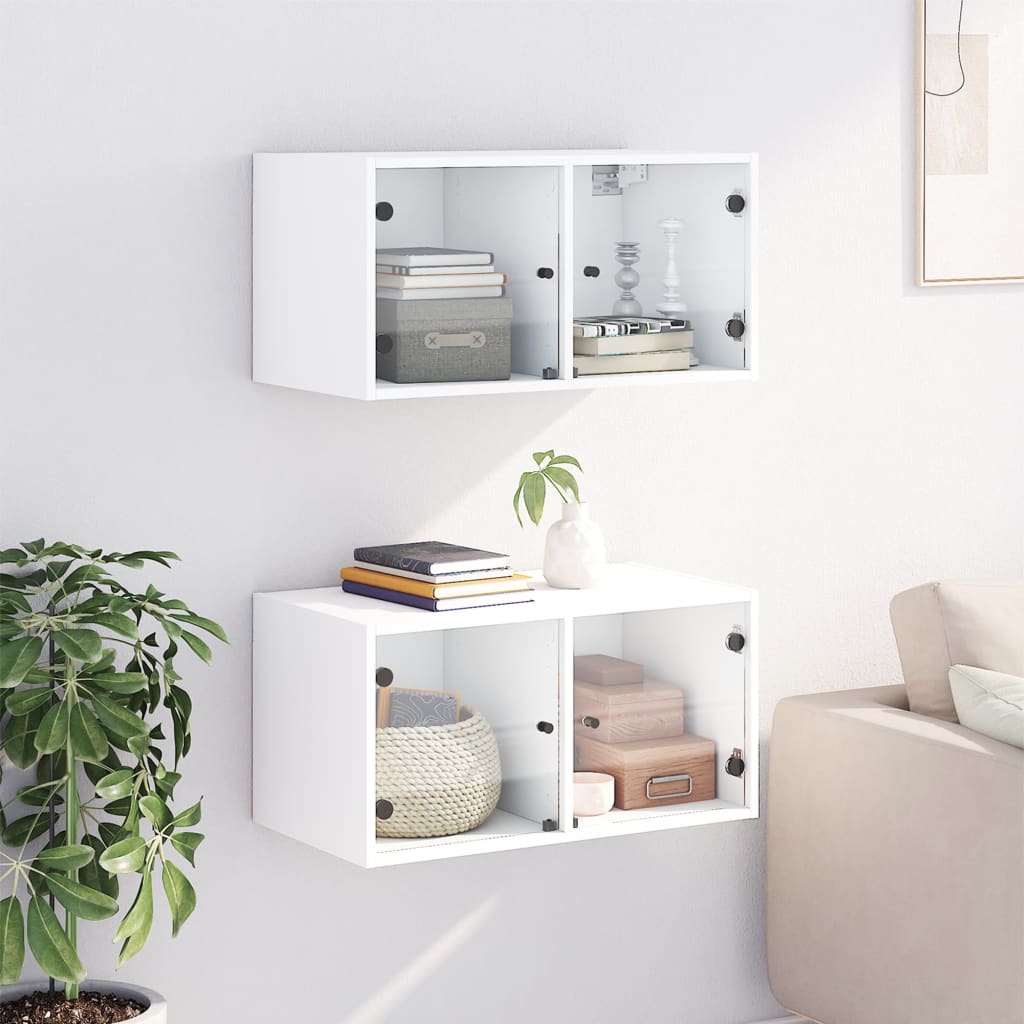 vidaXL Wall Cabinets with Glass Doors 2 pcs White 68.5x37x35 cm