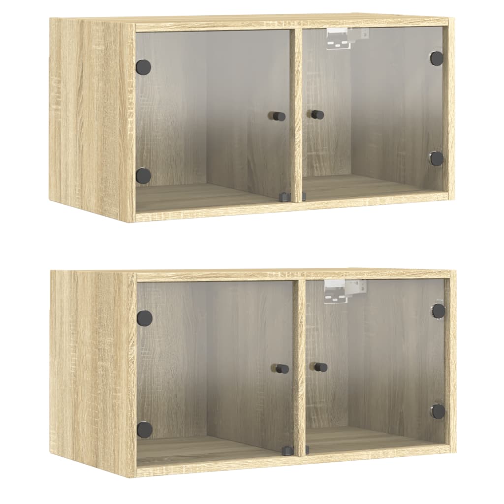 vidaXL Wall Cabinets with Glass Doors 2 pcs Sonoma Oak 68.5x37x35 cm