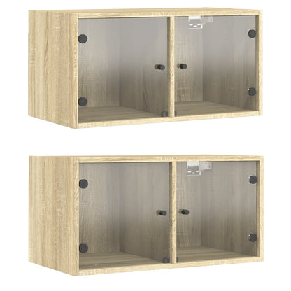 vidaXL Wall Cabinets with Glass Doors 2 pcs Sonoma Oak 68.5x37x35 cm