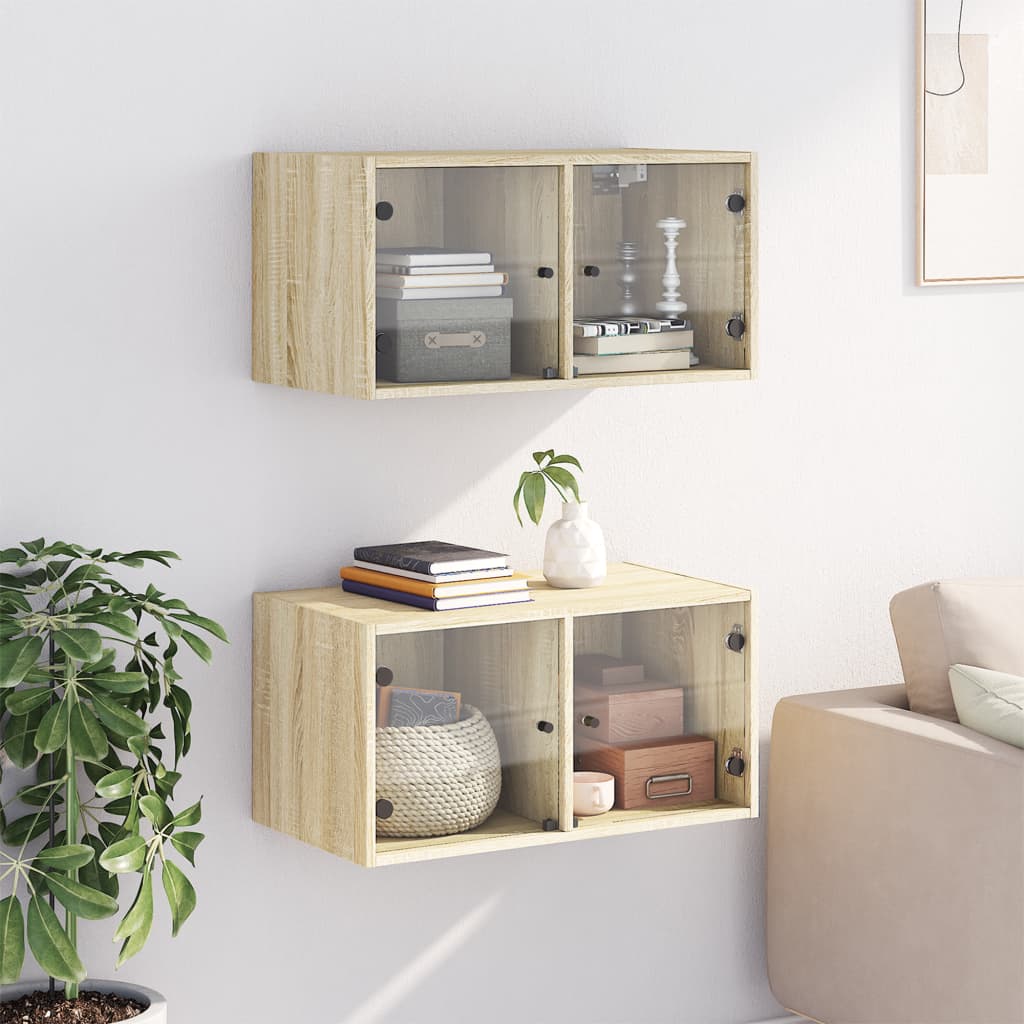 vidaXL Wall Cabinets with Glass Doors 2 pcs Sonoma Oak 68.5x37x35 cm