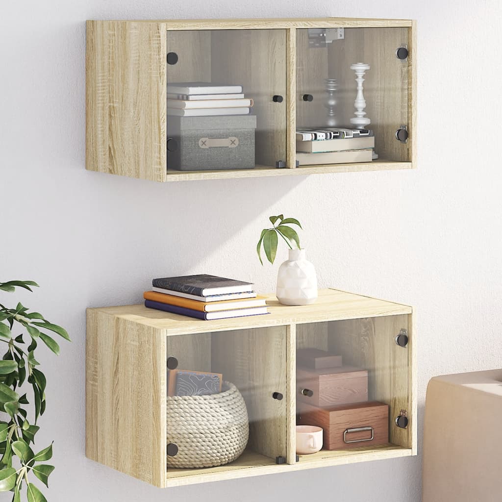 vidaXL Wall Cabinets with Glass Doors 2 pcs Sonoma Oak 68.5x37x35 cm