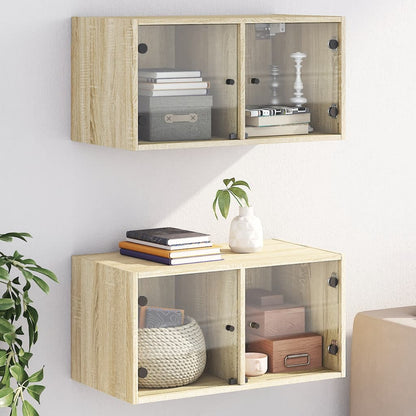 vidaXL Wall Cabinets with Glass Doors 2 pcs Sonoma Oak 68.5x37x35 cm