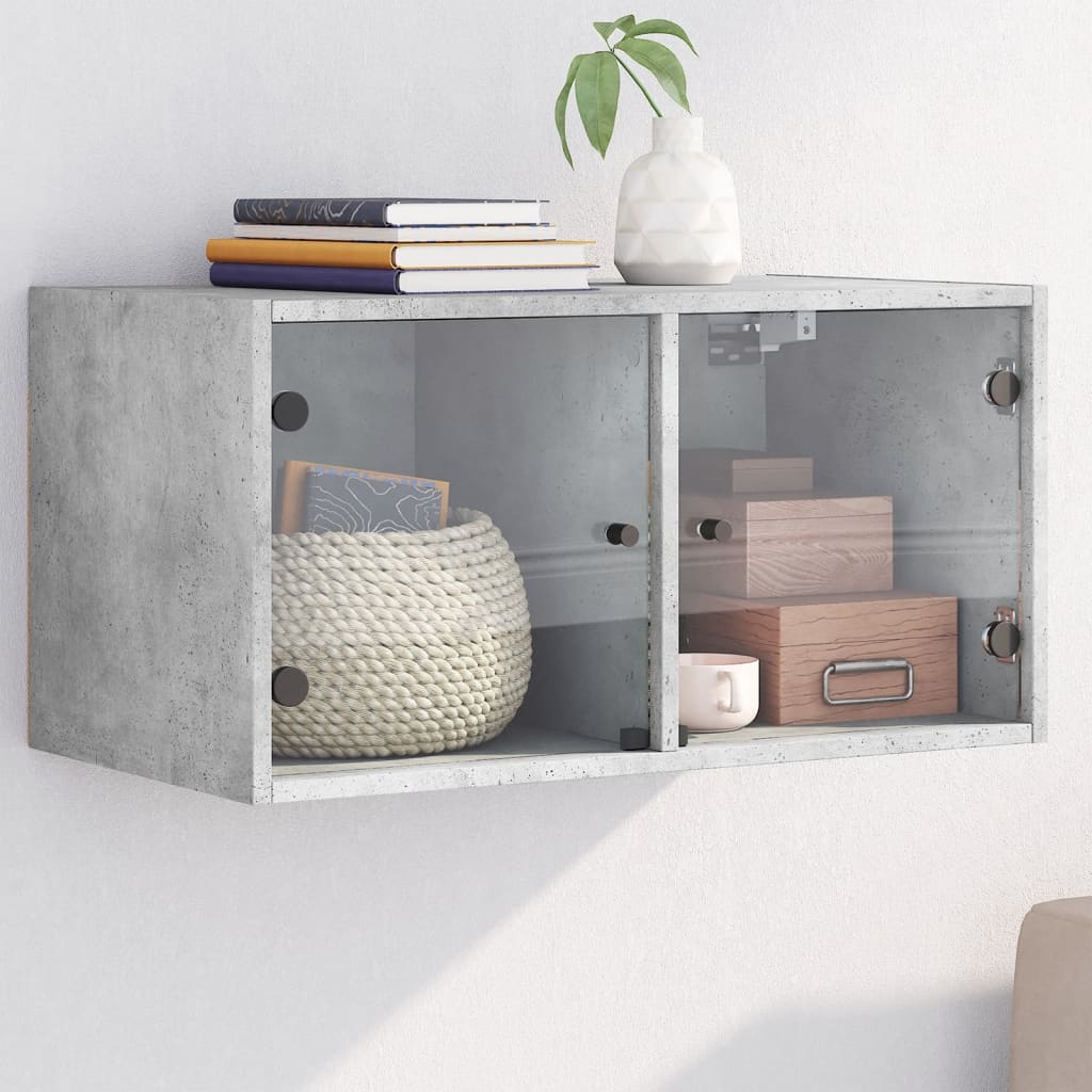 vidaXL Wall Cabinet with Glass Doors Concrete Grey 68,5x37x35 cm