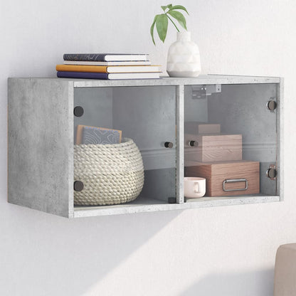 vidaXL Wall Cabinet with Glass Doors Concrete Grey 68,5x37x35 cm