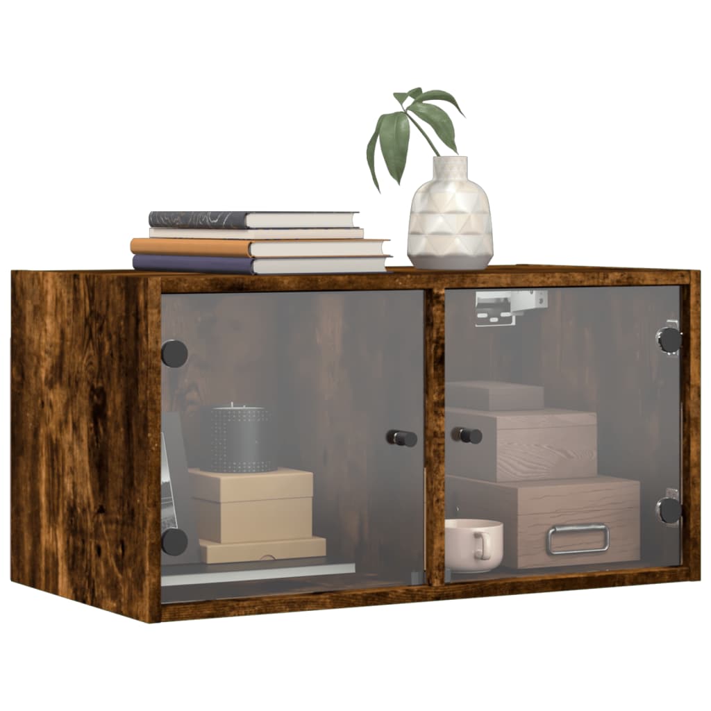 vidaXL Wall Cabinet with Glass Doors Smoked Oak 68,5x37x35 cm