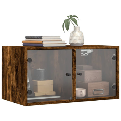 vidaXL Wall Cabinet with Glass Doors Smoked Oak 68,5x37x35 cm