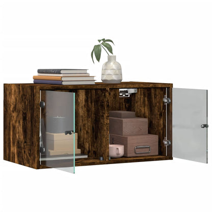 vidaXL Wall Cabinet with Glass Doors Smoked Oak 68.5x37x35 cm
