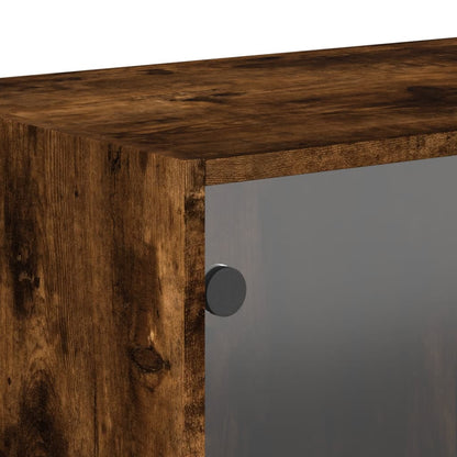vidaXL Wall Cabinet with Glass Doors Smoked Oak 68.5x37x35 cm