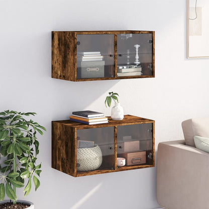 vidaXL Wall Cabinets with Glass Doors 2 pcs Smoked Oak 68.5x37x35 cm
