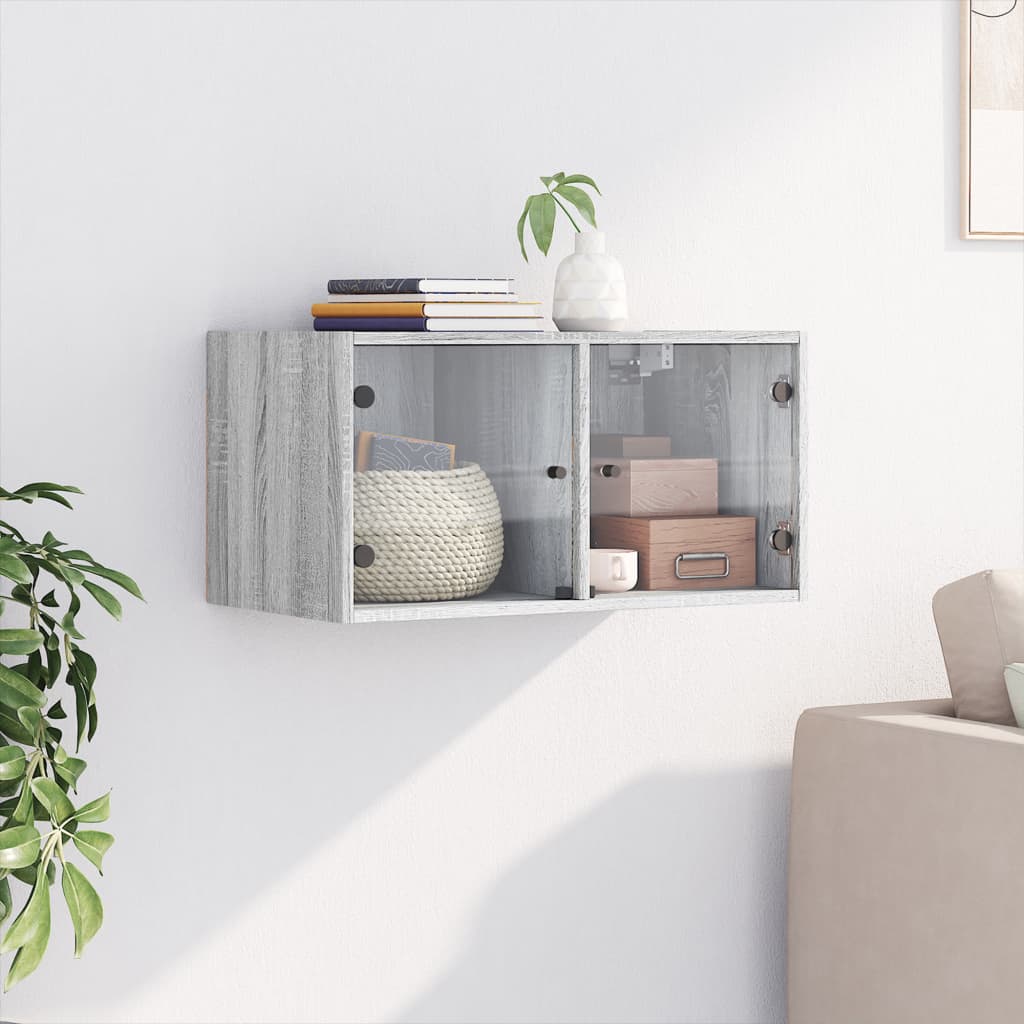 vidaXL Wall Cabinet with Glass Doors Grey Sonoma 68.5x37x35 cm