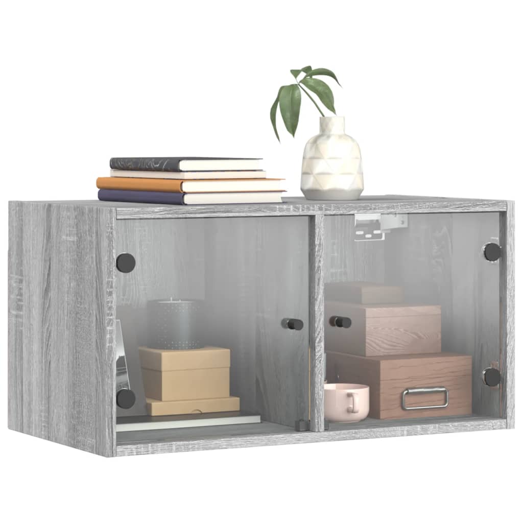 vidaXL Wall Cabinet with Glass Doors Grey Sonoma 68.5x37x35 cm