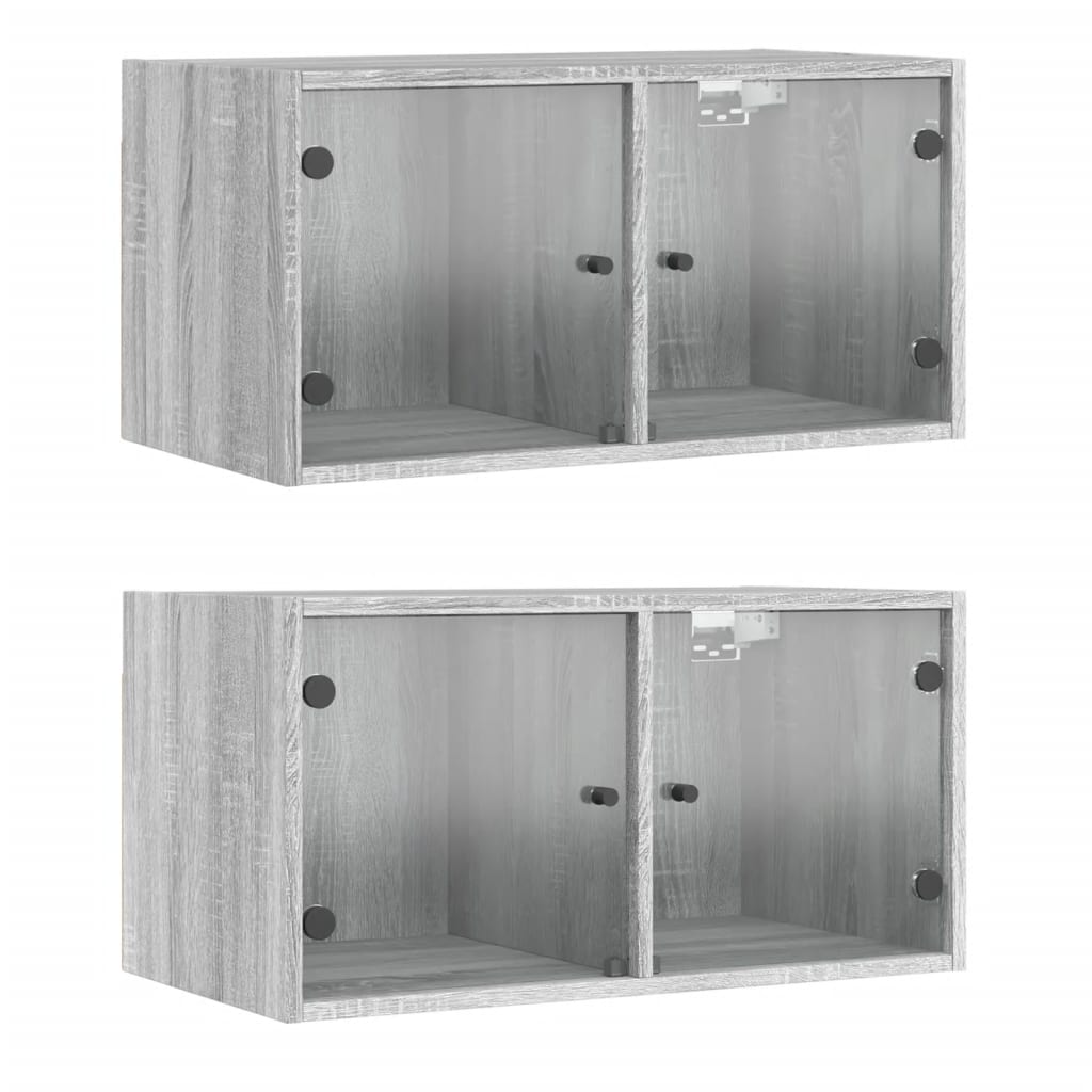vidaXL Wall Cabinets with Glass Doors 2 pcs Grey Sonoma 68.5x37x35 cm