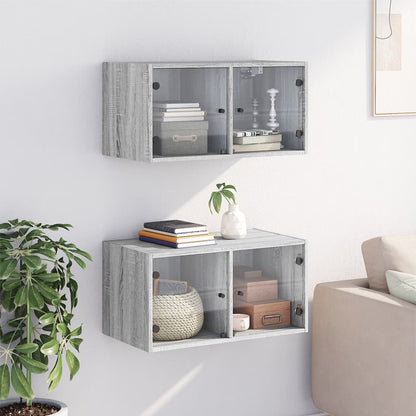 vidaXL Wall Cabinets with Glass Doors 2 pcs Grey Sonoma 68.5x37x35 cm