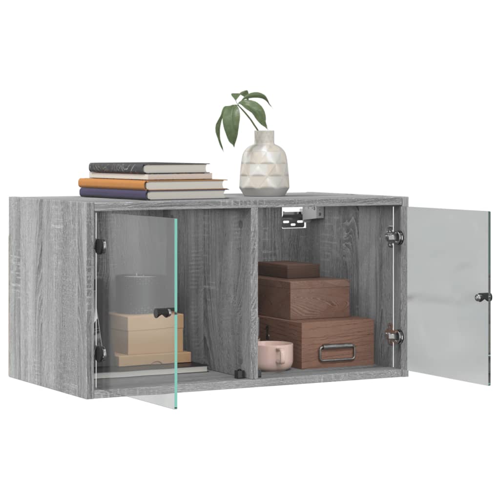 vidaXL Wall Cabinets with Glass Doors 2 pcs Grey Sonoma 68.5x37x35 cm