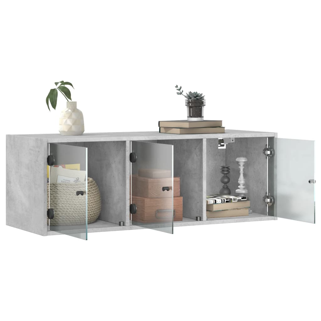 vidaXL Wall Cabinet with Glass Doors Concrete Grey 102x37x35 cm