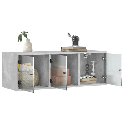 vidaXL Wall Cabinet with Glass Doors Concrete Grey 102x37x35 cm