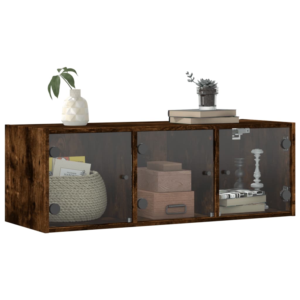 vidaXL Wall Cabinet with Glass Doors Smoked Oak 102x37x35 cm