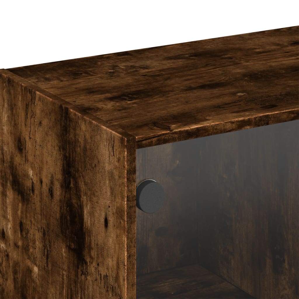 vidaXL Wall Cabinet with Glass Doors Smoked Oak 102x37x35 cm