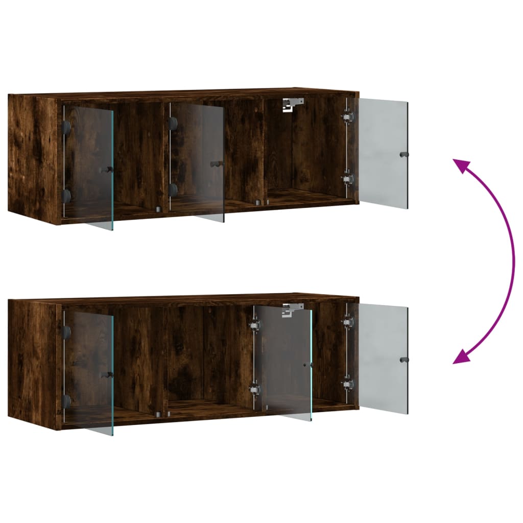 vidaXL Wall Cabinet with Glass Doors Smoked Oak 102x37x35 cm