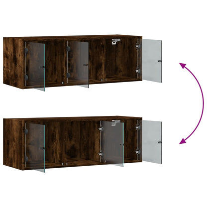 vidaXL Wall Cabinet with Glass Doors Smoked Oak 102x37x35 cm