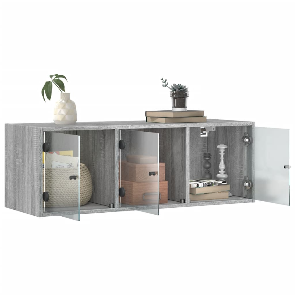 vidaXL Wall Cabinet with Glass Doors Grey Sonoma 102x37x35 cm
